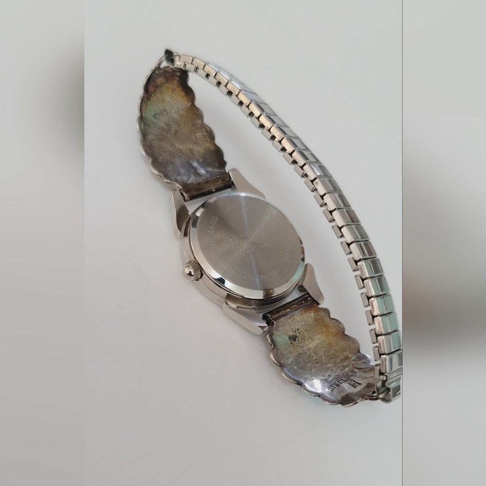 H Signed Southwest Traditions sterling silver with turquoise Watch - Picture 4 of 6